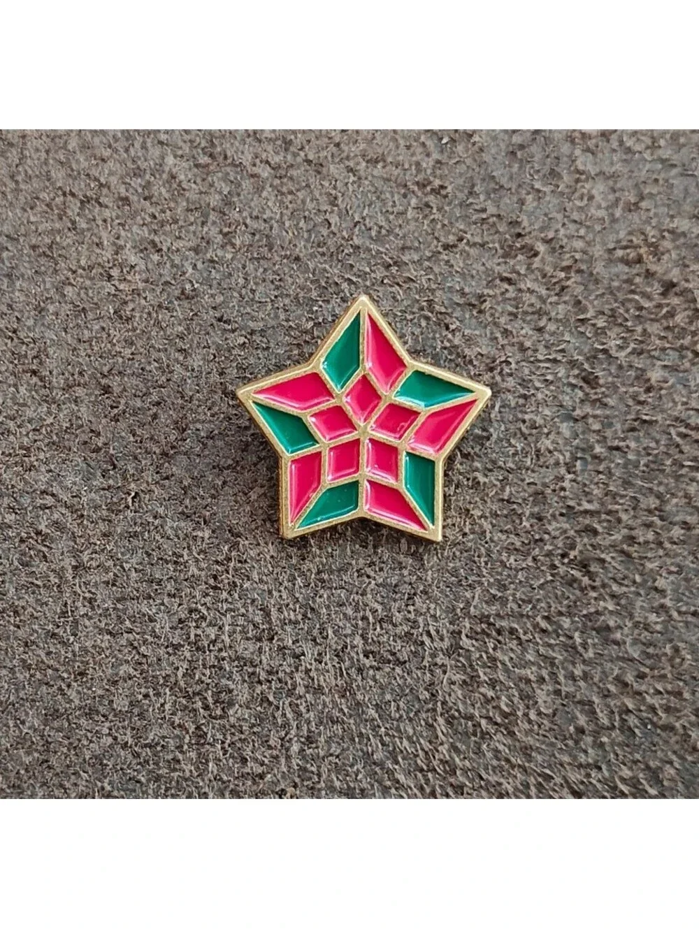 70s Set Of 5 Hand Painted Enamel Christmas Poinsettia & Geometric Stars Buttons
